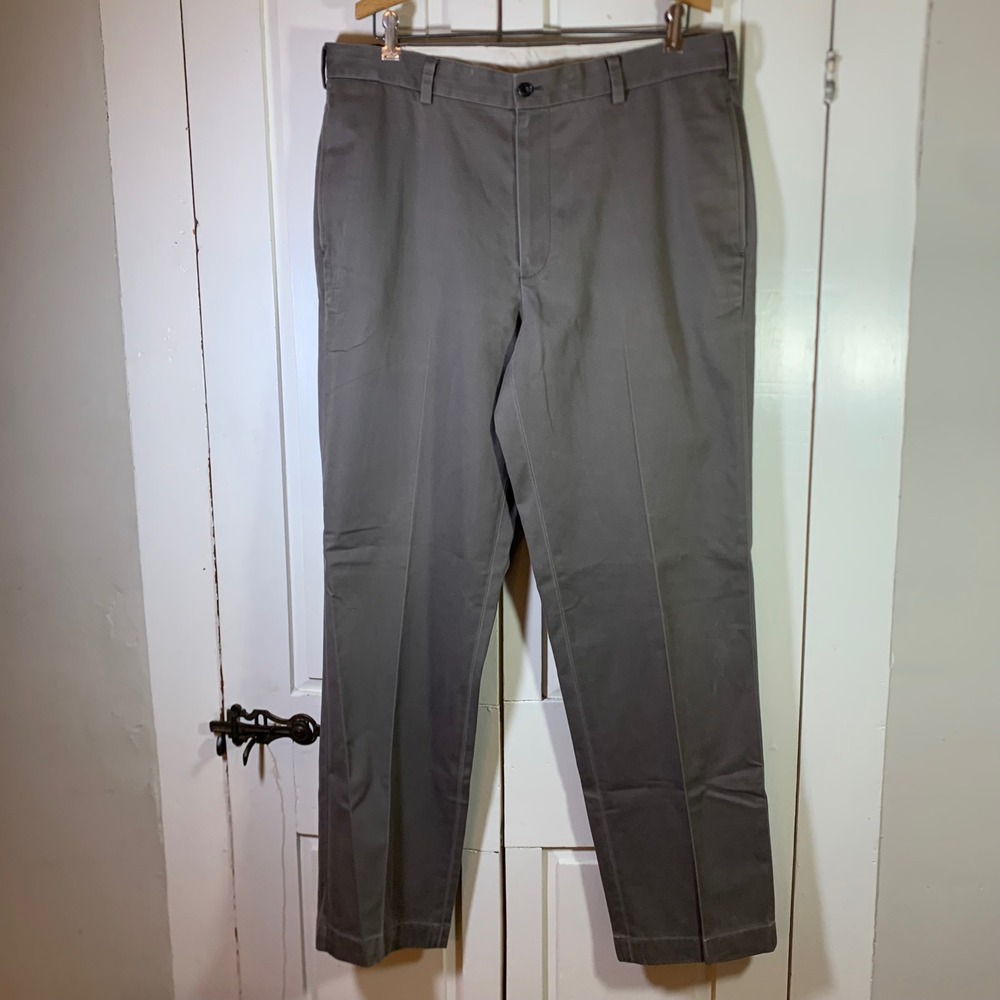 Brooks Brothers 346 Advantage Chino Clark Fit Grey Cotton Pants Mens 37x32 READ